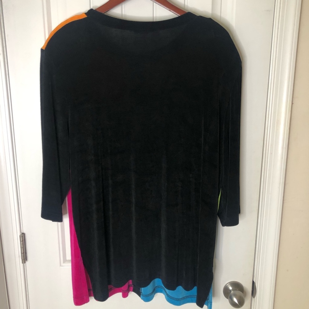 VINTAGE MOD 90’s Y2K Art Deco Geometric Color Blocking Multicolor 3/4 Sleeve Top - Picture 8 of 9